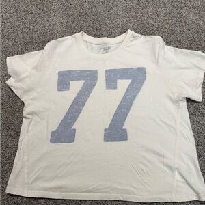 American Eagle Outfitters White Tee with Blue Graphic 77 boxy tee